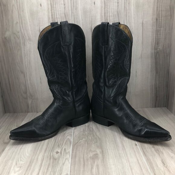 Rudel Western Boots Mens 8.5 Black Leather Pull On Rodeo Cowboy Boots - Picture 8 of 14